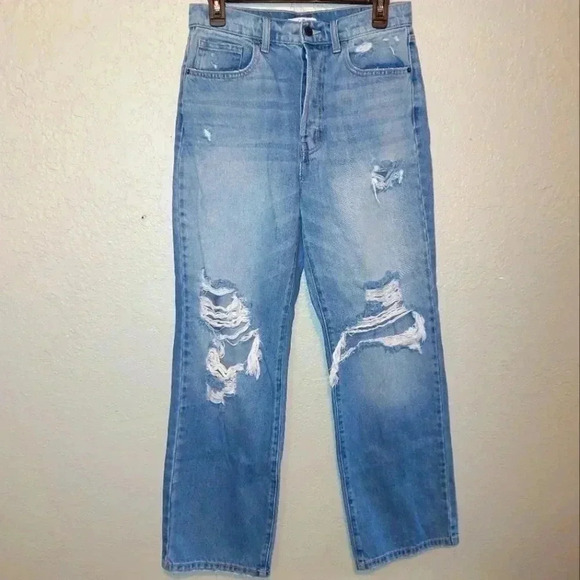 Cello Button Fly Jeans Size 7/28 High Rise Distressed Light Wash Denim - Picture 1 of 10